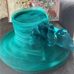 Grace Teal Women's Dress Hat with Floral Accent